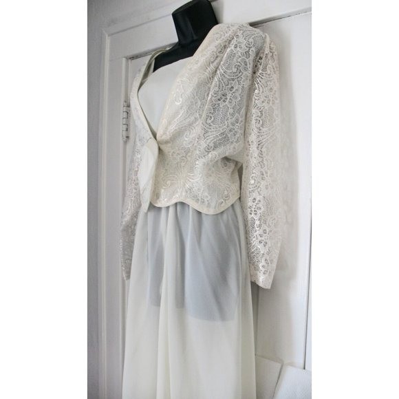 80s Dress Sz 12 L Vintage Ivory Semi Sheer Flared Skirt &Jacket, ck measurement