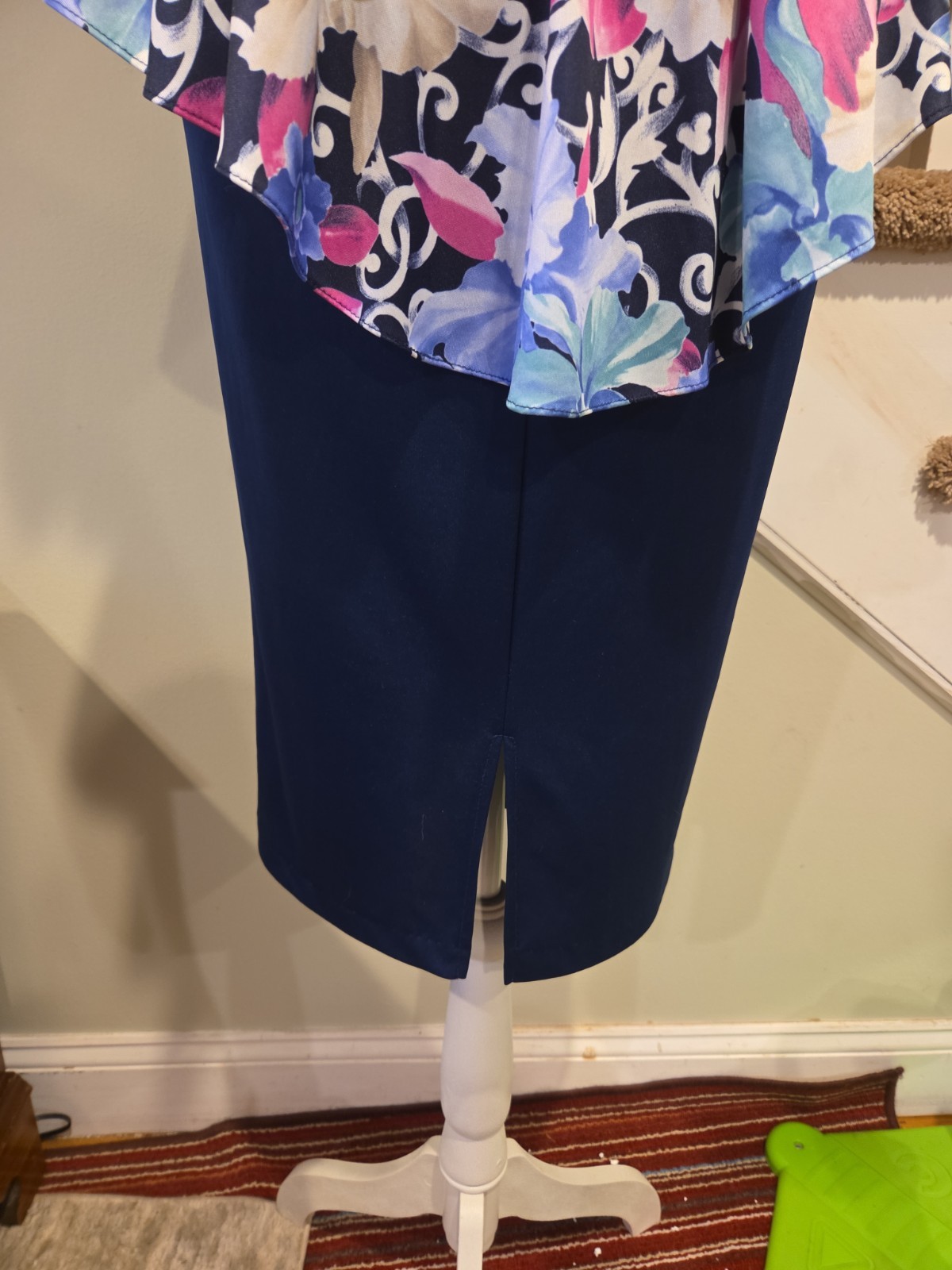 Jenny Petites Vintage floral Pop art Dress Blue Floral Puss Sleeve Pencil Skirt