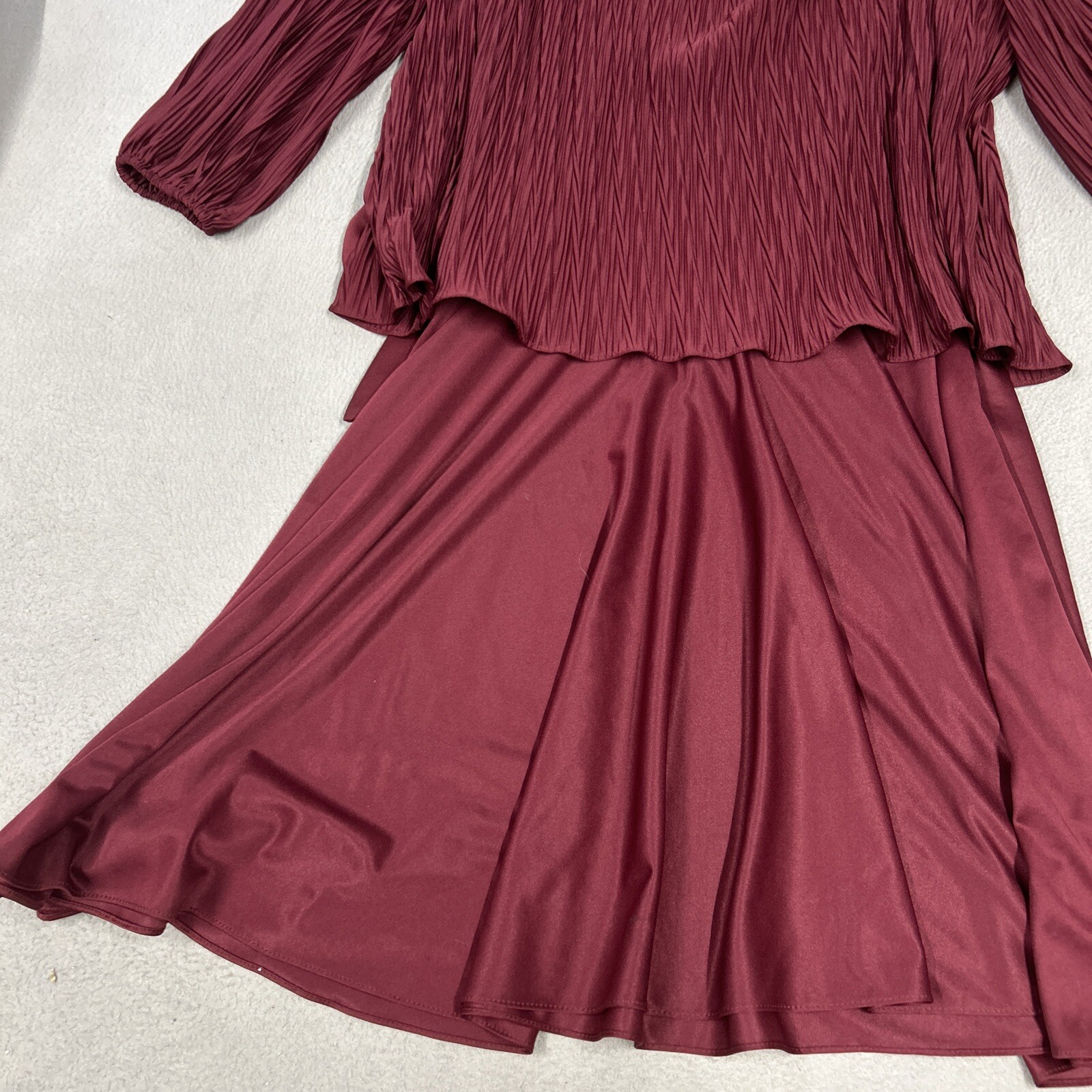David Rose Dress Womens Size 14 Burgundy Pleated Holiday Party Vintage 80’s USA