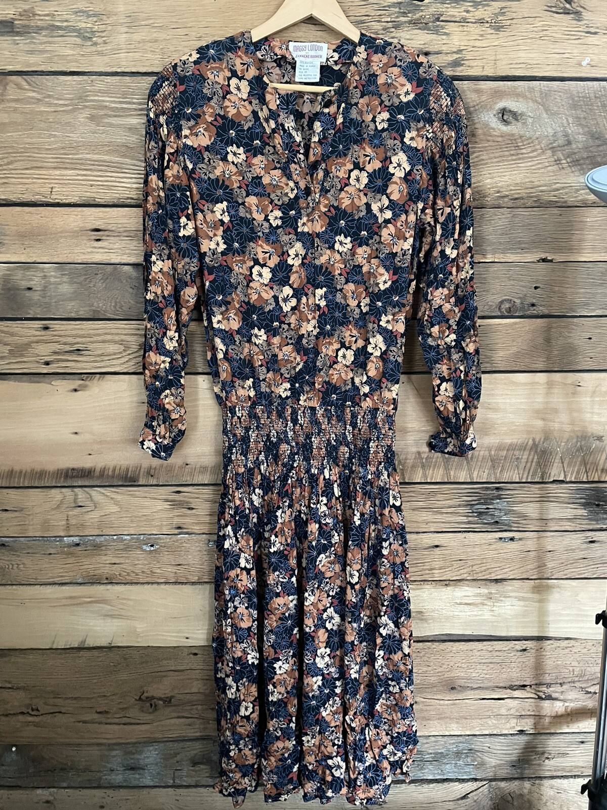 Vtg MAGGY LONDON By Jeannene Floral Pleated Long Dress 80s Secretary Cottagecore