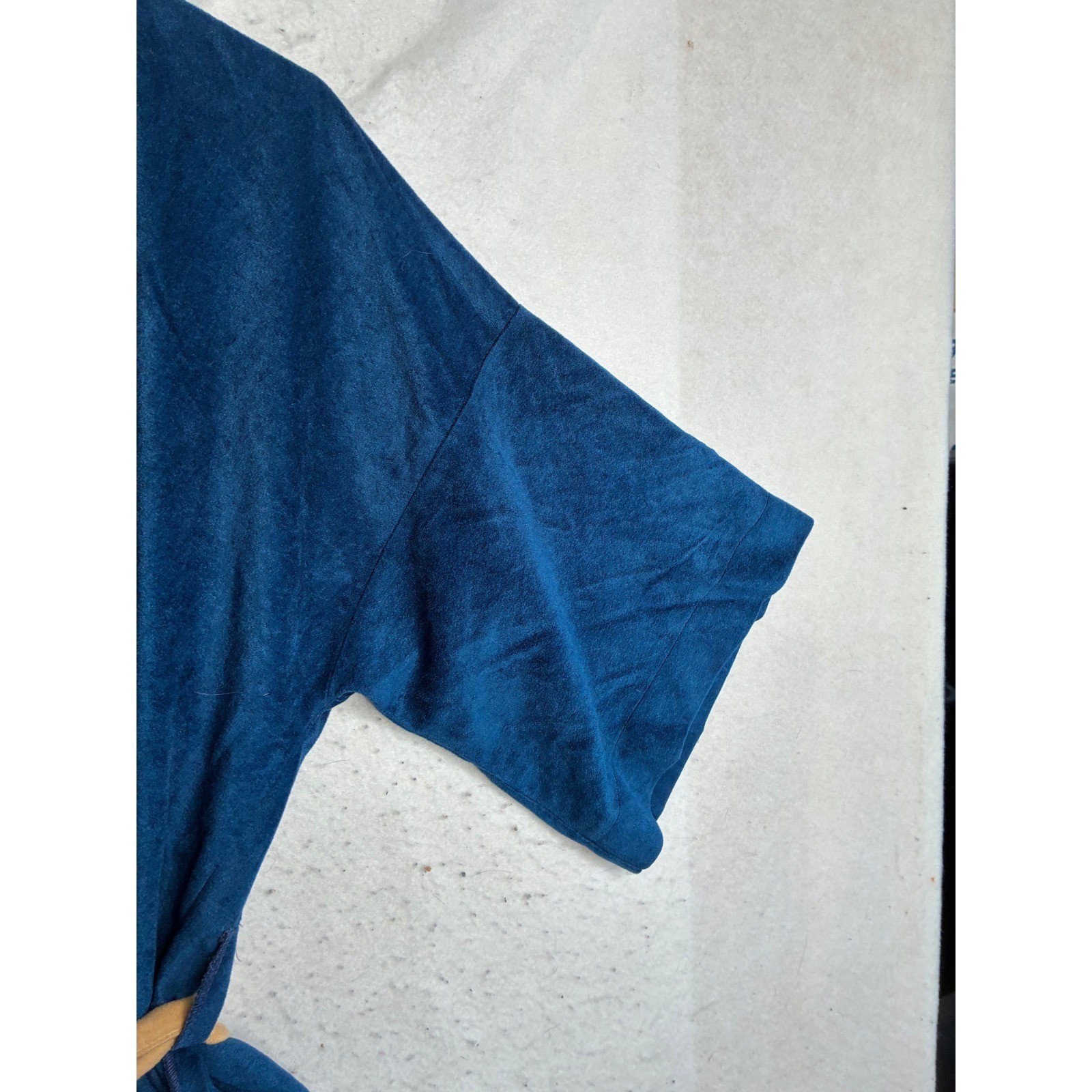 Vintage His N Hers Blue Arnel Triacetate Velvet Robe Tan Trim One Size Fits All