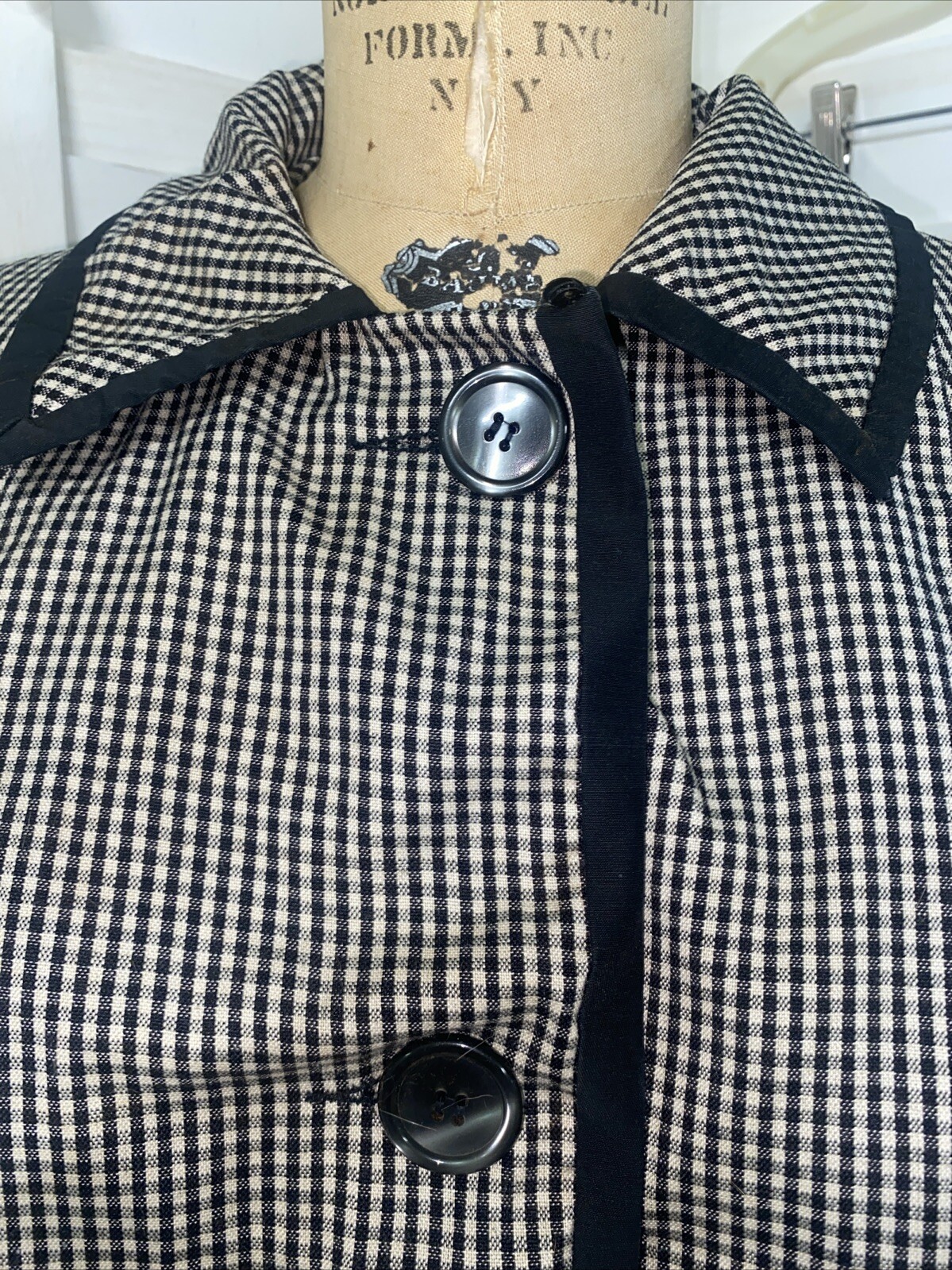 Vintage Mountain Mist Trench Pea Coat Jacket Women’s Gingham Sz Med Large USA