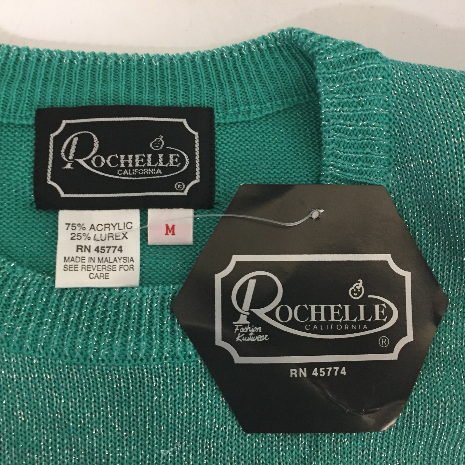 NEW VTG Rochelle California Sweater Size Medium Shoulder Pads Pinup Retro Green