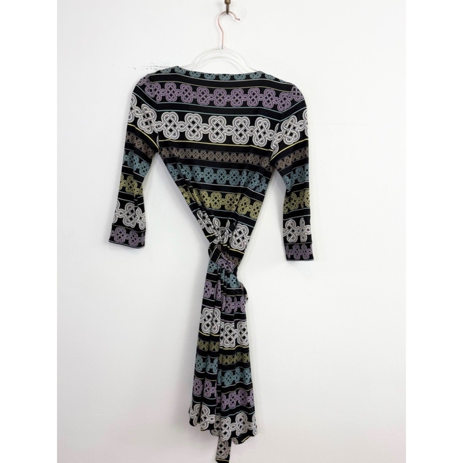 Diane Von Furstenberg DVF Silk Wrap Dress Knot Print Black Multi Size 0