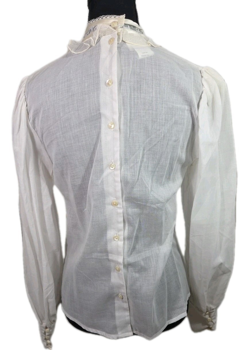 Vtg 70s Gunne Sax Gold Tag Prairie Jabot Collared Edwardian Victorian Blouse – M