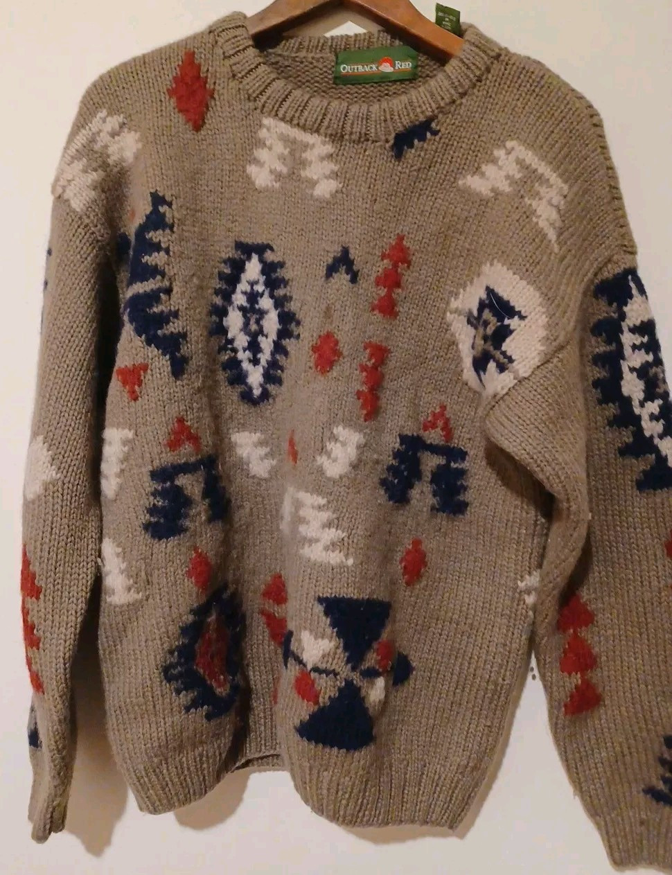 Vintage Outback Red Wool Sweater, Brown & Tan, Size Medium
