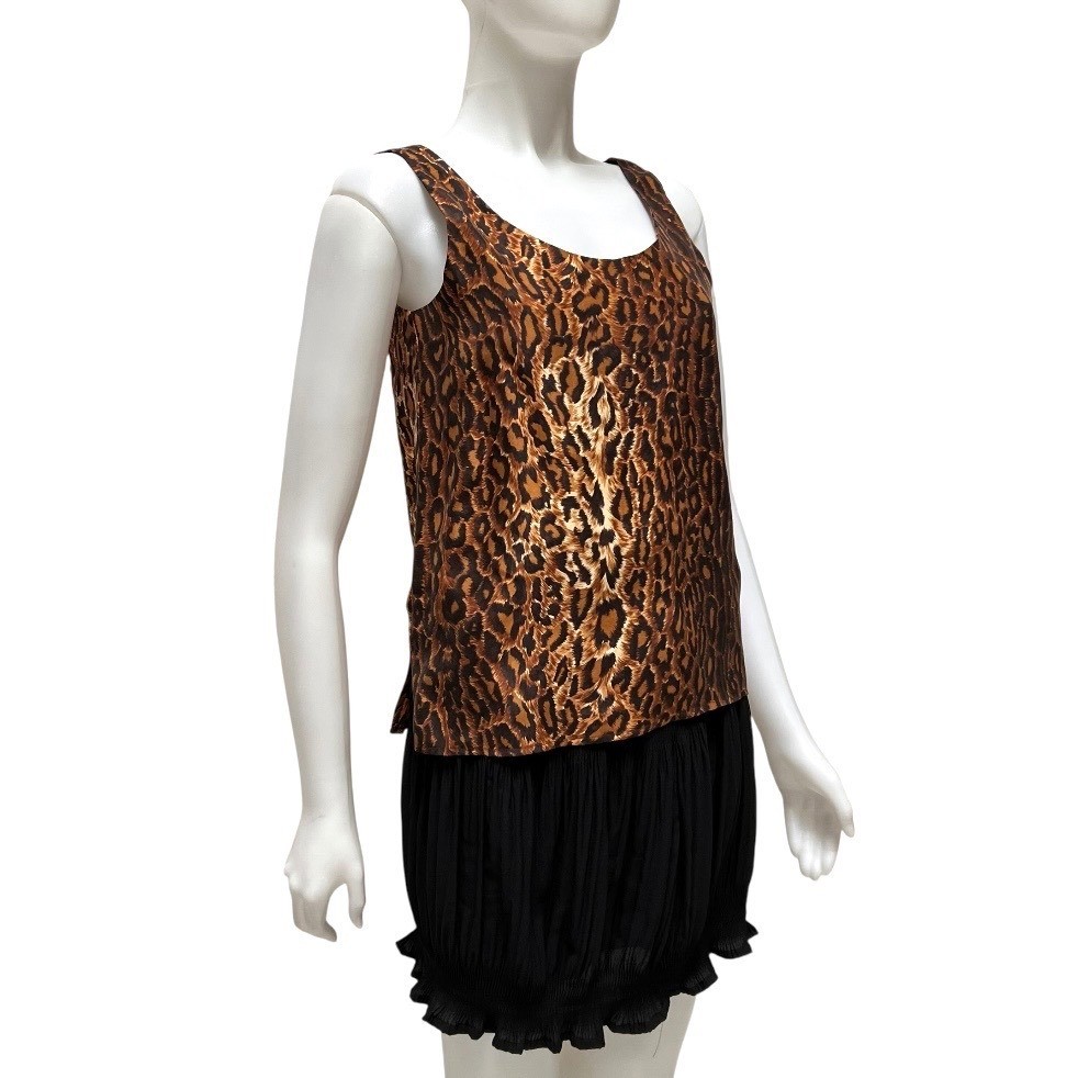 Vintage 90s Express Silk Leopard Print Tank Top XS Office Siren Mob Wife Chic