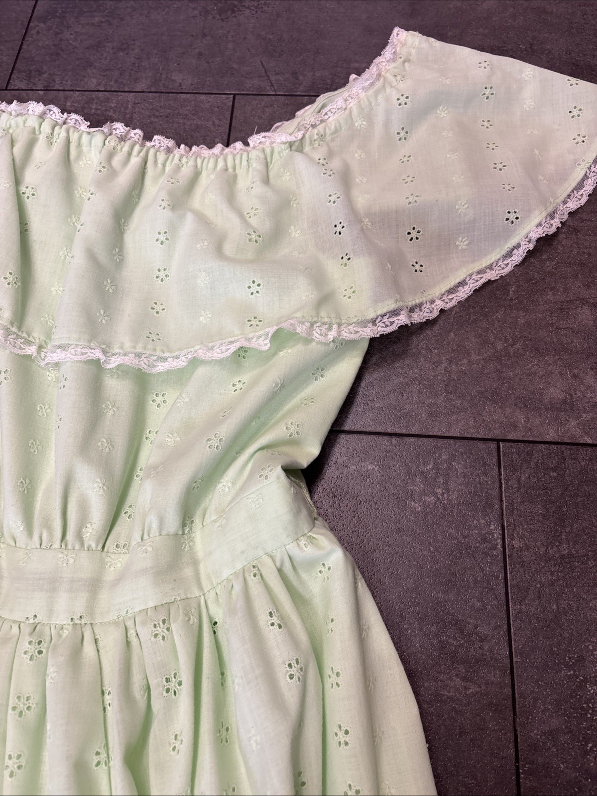 VTG Hoop Skirt Mint Green Taffeta Prairie Ruffle Romantic Party Prom Dress XL