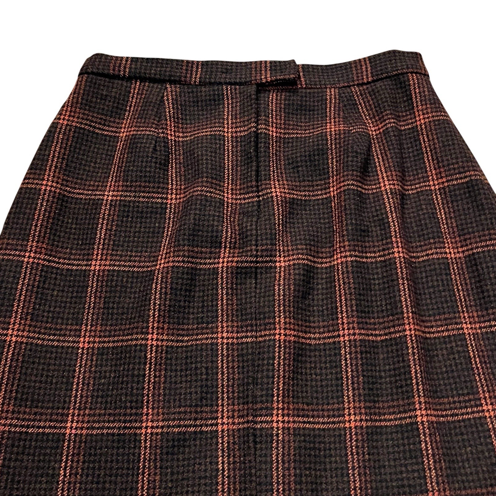 90s VTG Wool Plaid Maxi Skirt 10/12 Straight Brown Multi Fall Winter Academia
