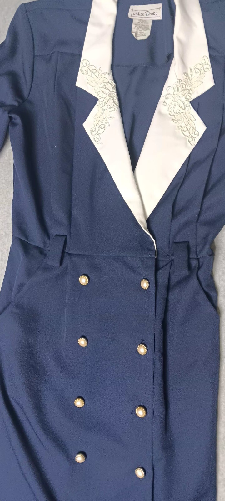 Vintage Miss Dorby Embroidered Navy Sailor Double Breasted Dress Womens Size 10P