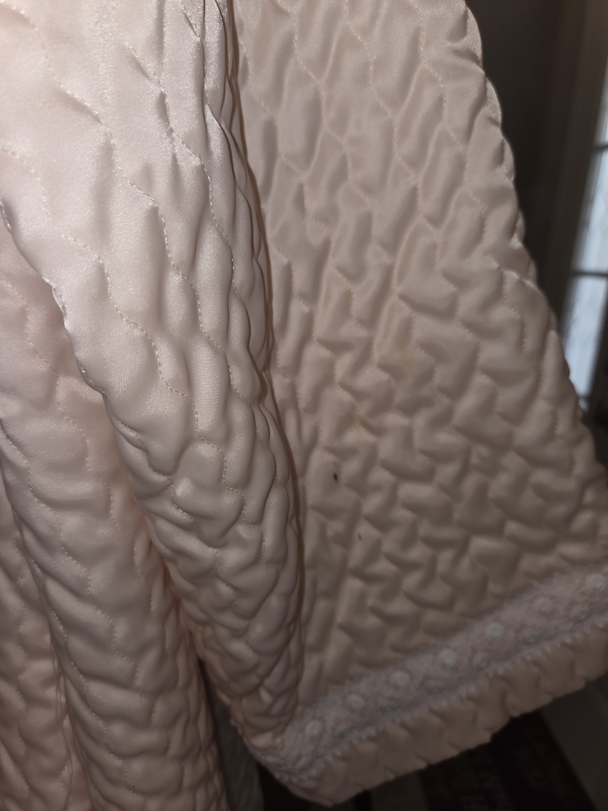 RARE VTG Christian Dior Lingerie Satin Lace Quilted Robe Peach L