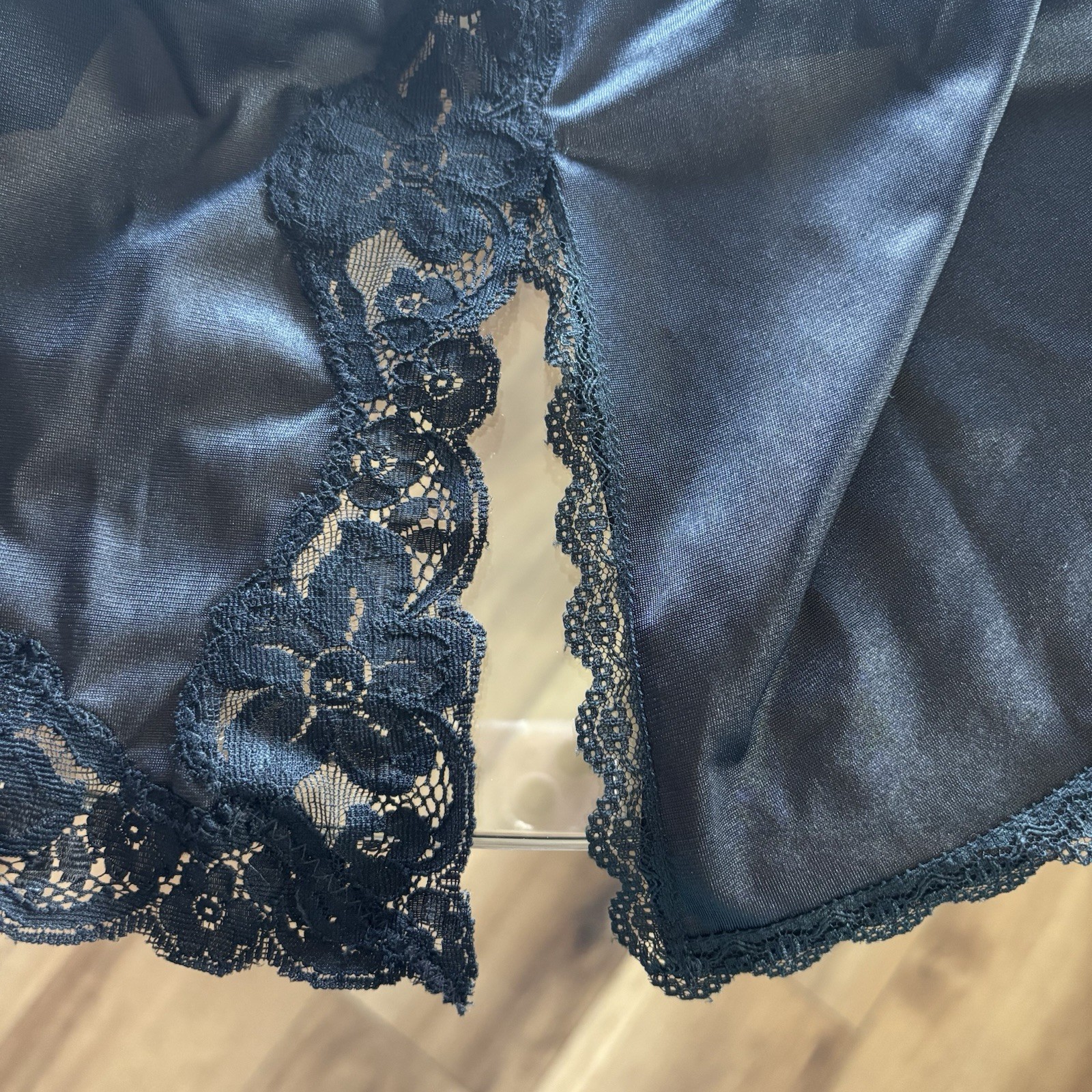 Vintage Black Half-Slip Size Large 25″ Long Enhance By Bestform Nylon Lace Slit