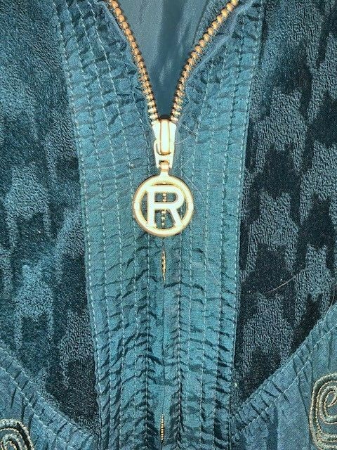 Vtg 80’s Windbreaker Jacket Track teal velour & gold accents Rafael Woman sz 1X