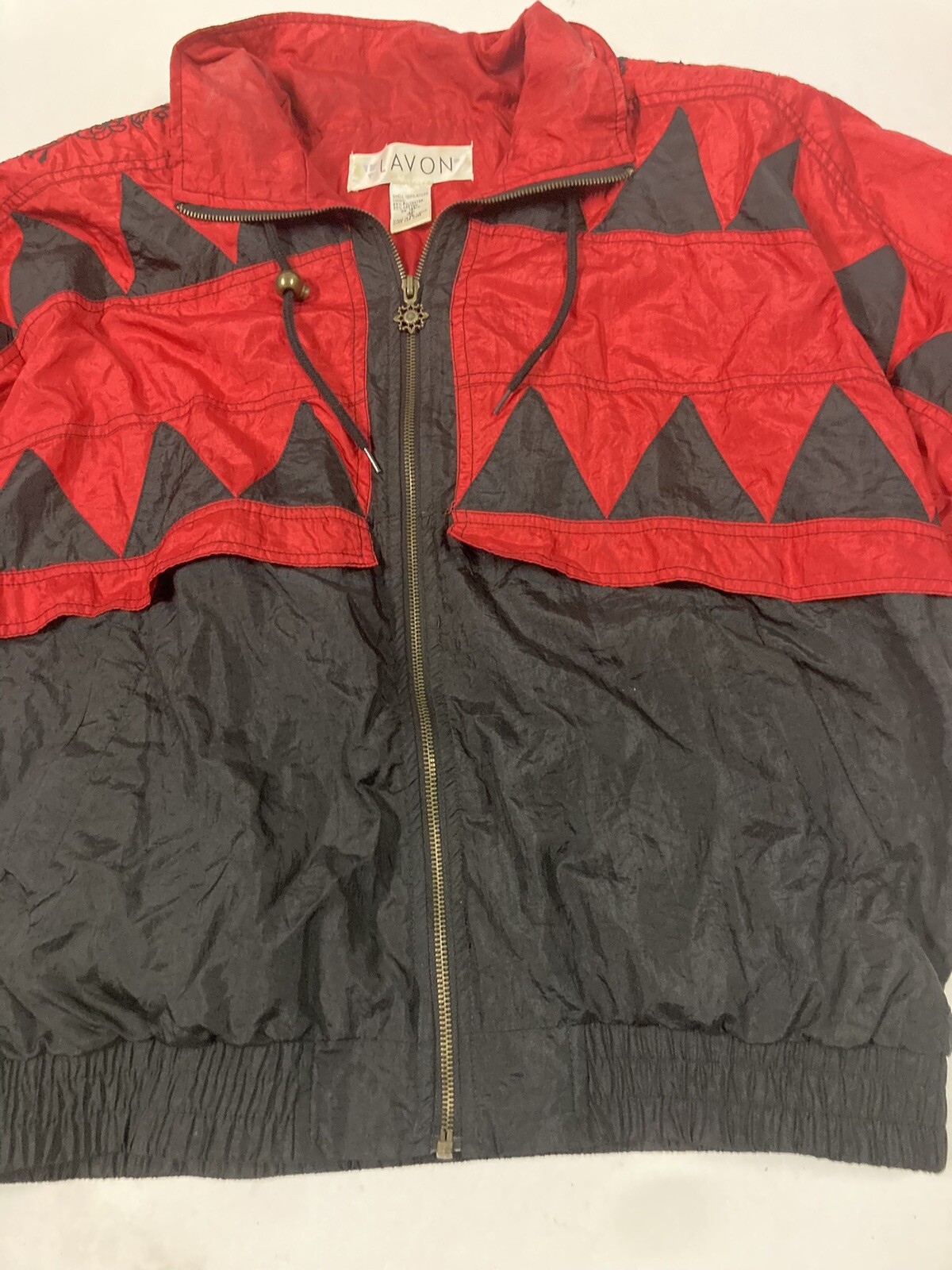 Vintage 90s Lavon Women’s Red/Black Flower Shoulders Windbreaker Jacket Medium