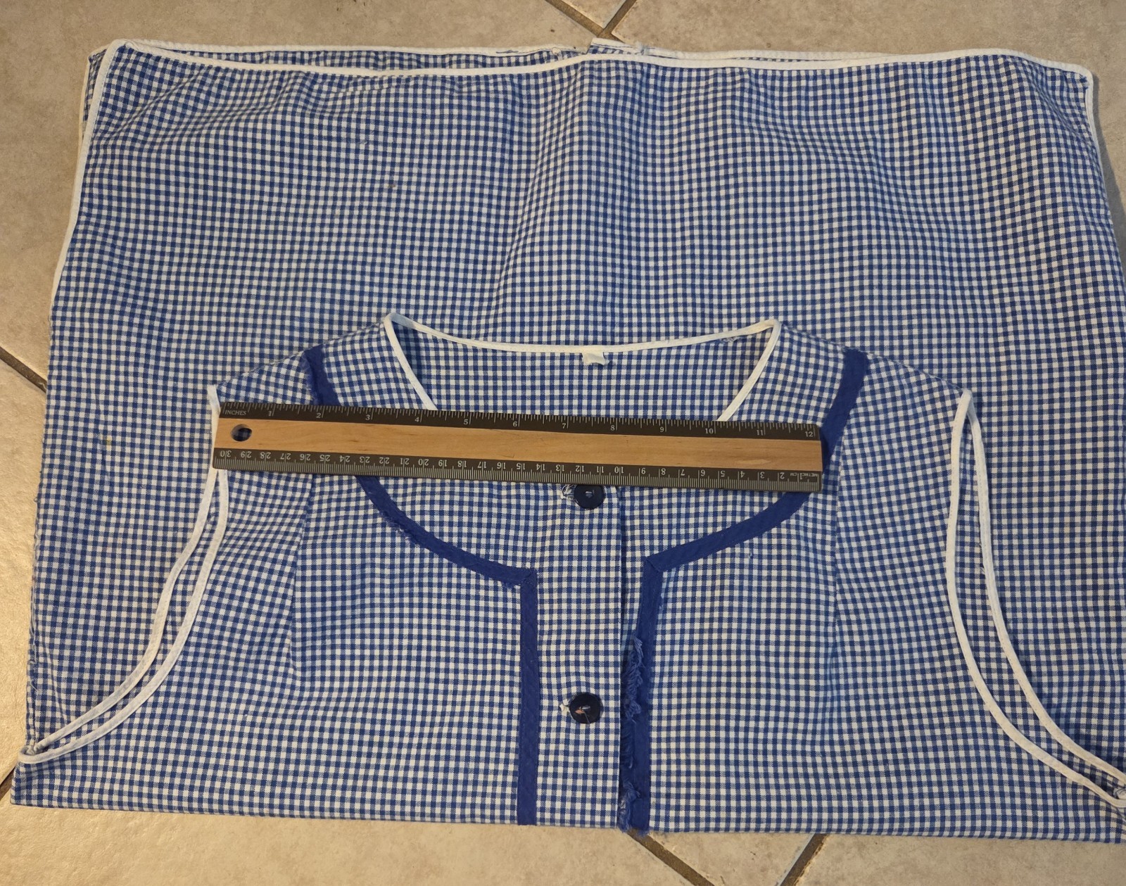 Vtg 70s Tunic Smock Gingham Flower Pockets Artistic Creation Buttons Front Small