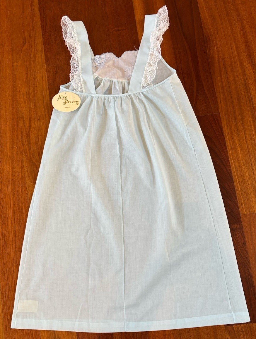 NWT Vtg Ilise Stevens Nightgown Floral Lace Ruffle Pale Blue Small Cottagecore