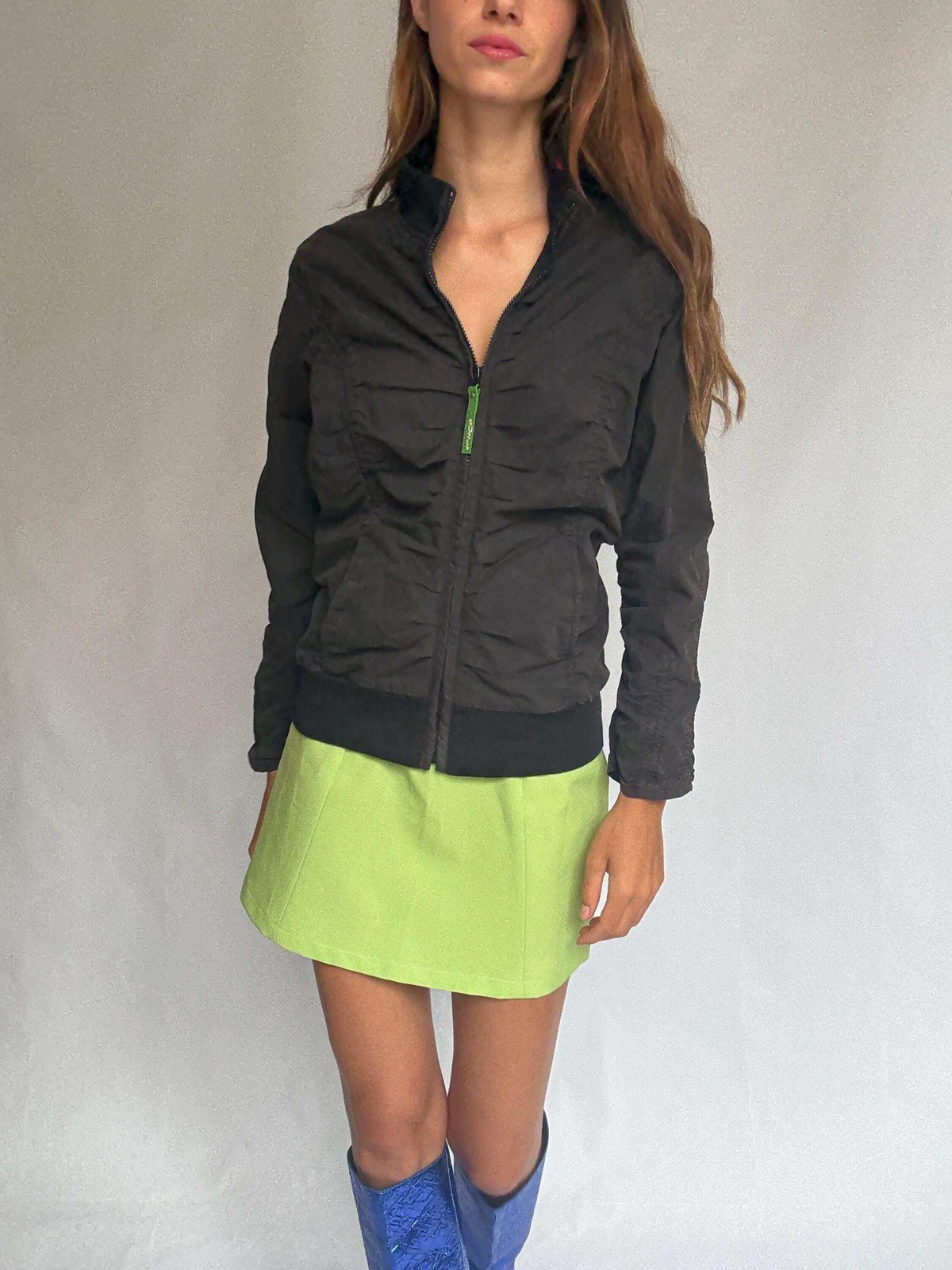 Skunkfunk zip-up bomber jacket – ruched black jacket in cotton blend – YKK zippe