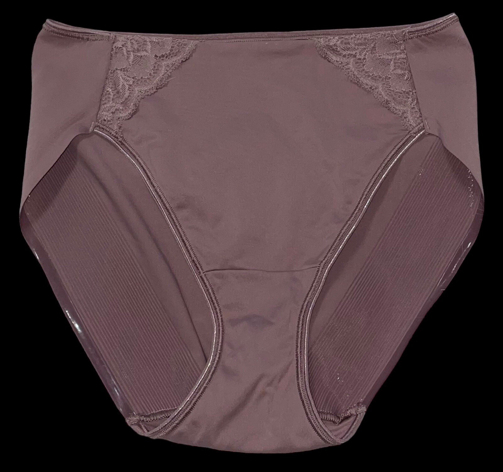 SOMA High Leg Taupe Silky Lace Side Inserts Nylon Panties Womens S