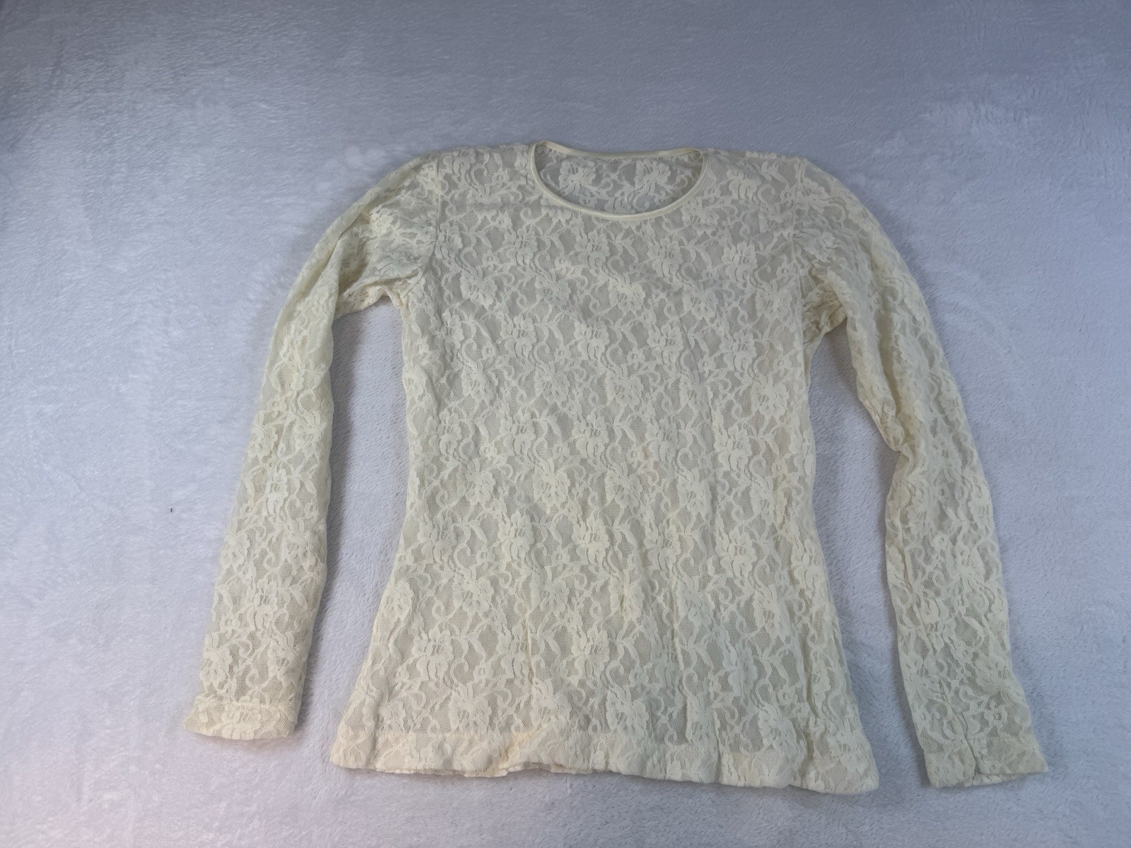 Sheer Lace Long Sleeve Top Cream Stretch Nylon Small Ballerina Fairy Feminine