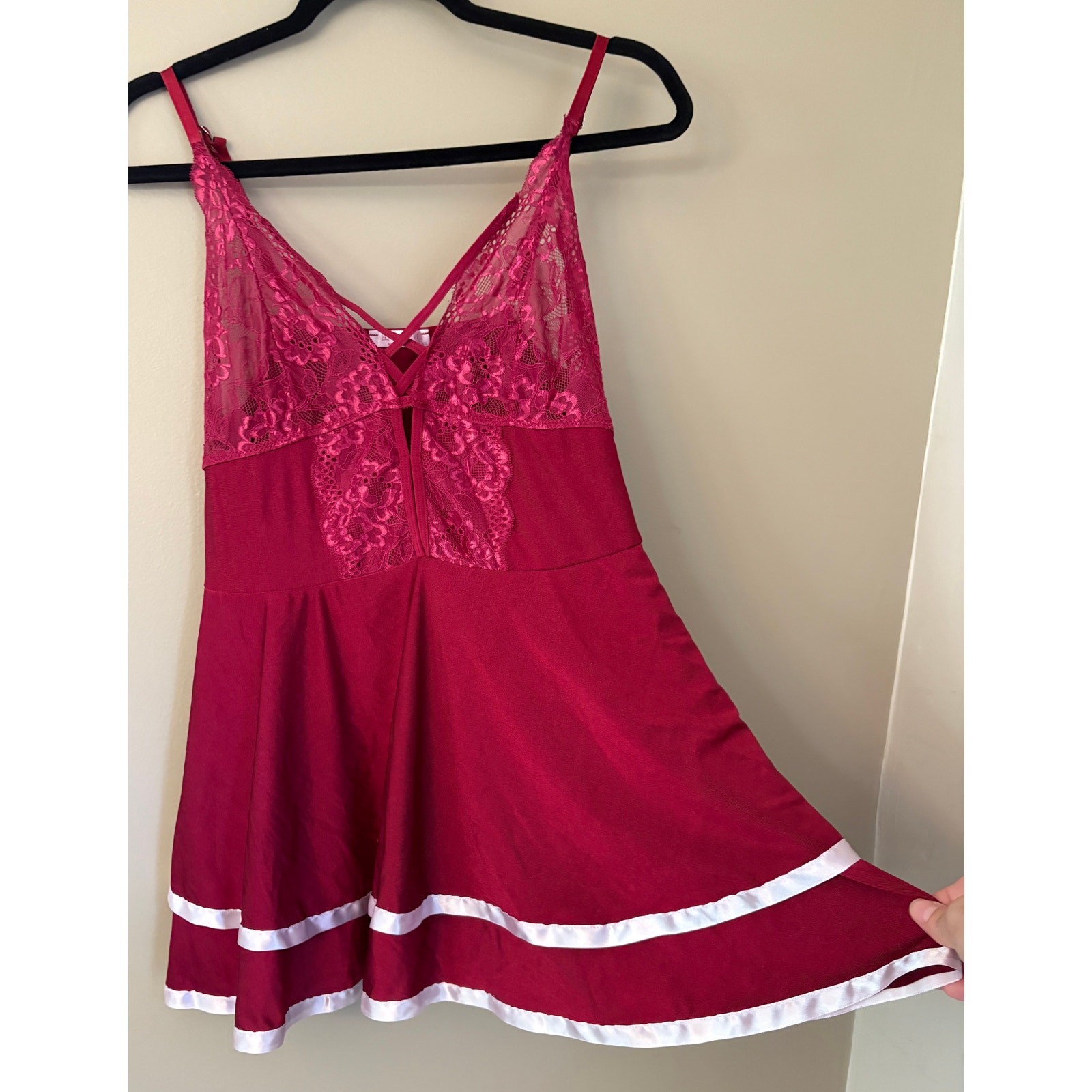 Avidlove Women Sexy Lingerie Lace Chemise Sleepwear Comfy Lingerie XXL Red White