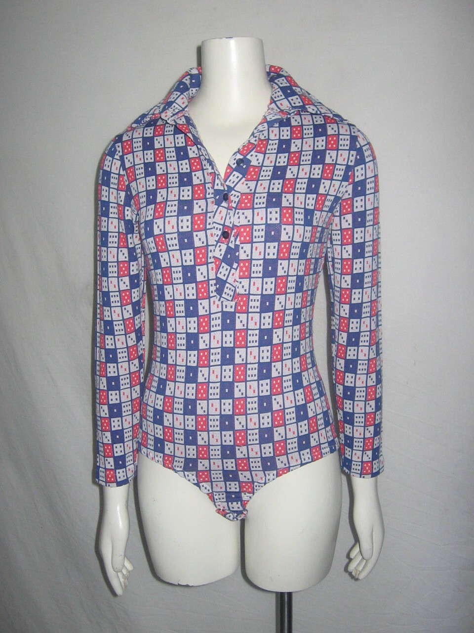 Vintage Langtry LTD. Red Whit Blue Dice Print Multi-functional Leotard Bodysuit