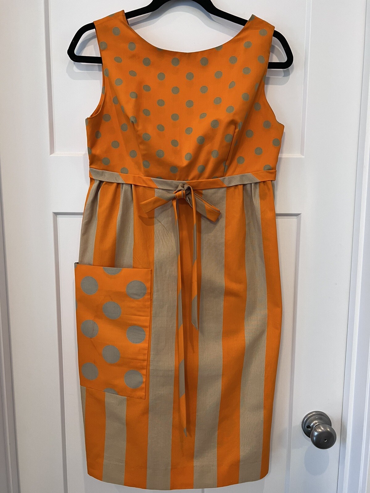 Vintage 60s 70s Jovi Fashion Dress Orange Gold Dots Stripes Twiggy Mad Men