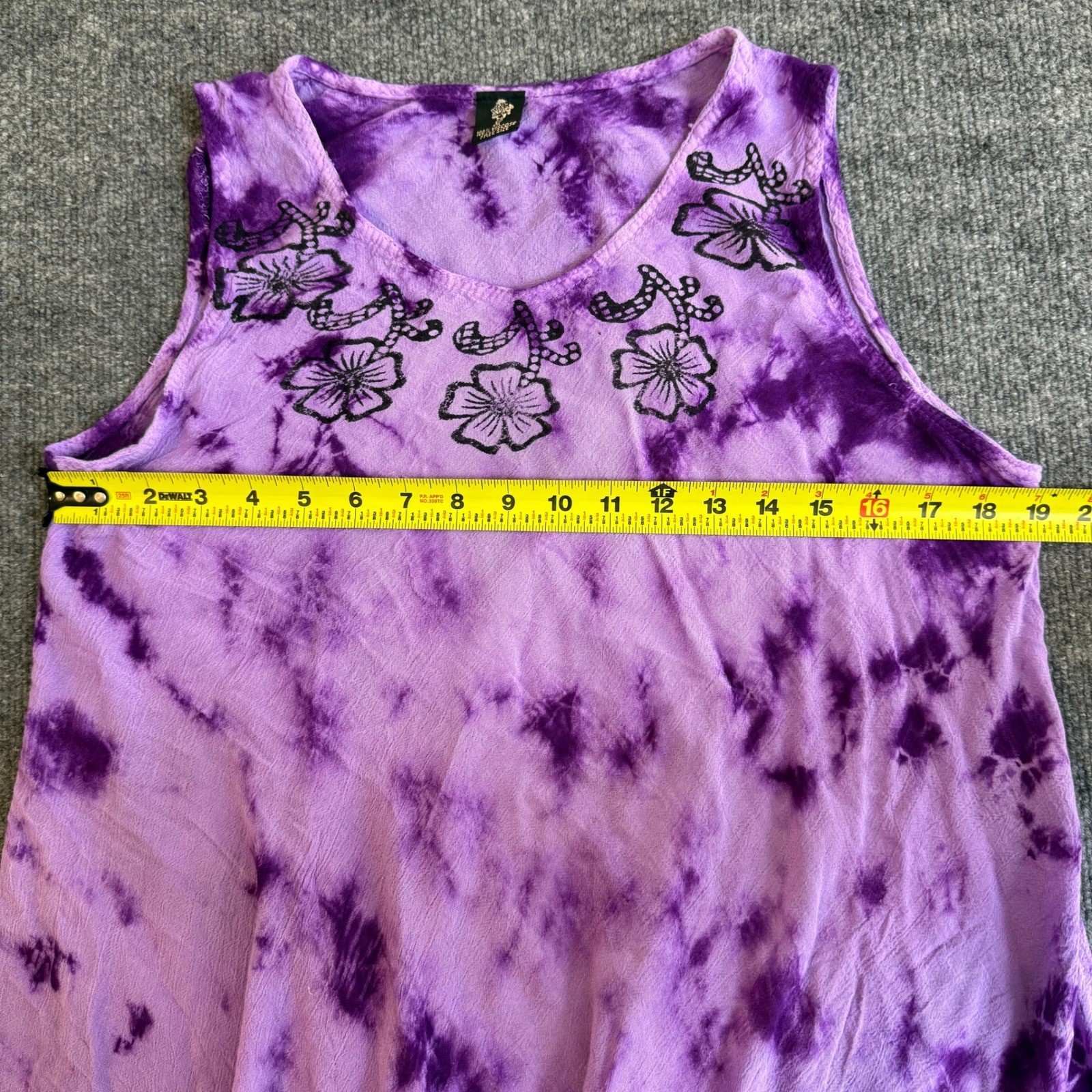Boutique Purple Tie Dye Floral Print Handkerchief Hem Viscose Boho Hippie Dress