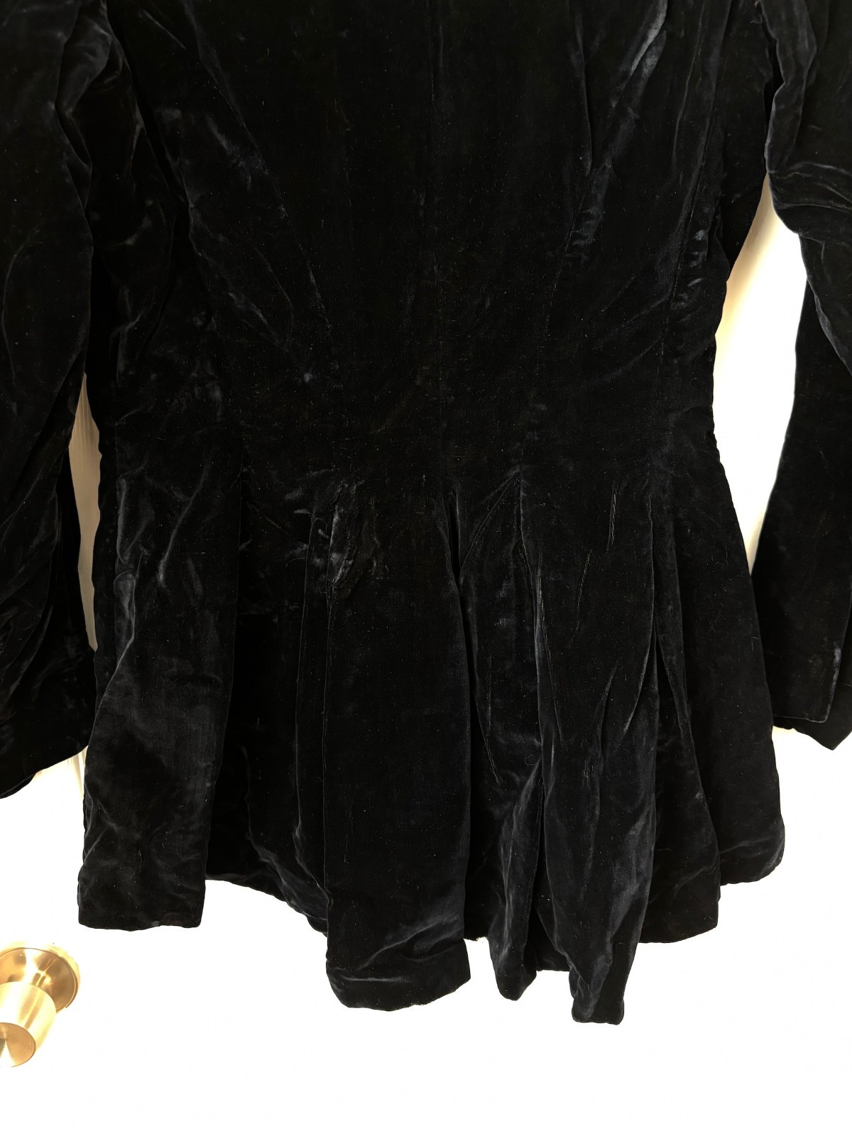 Antique Victorian Black Velvet Fitted Jacket Bustle Era Tailored Coat w/ Pleated