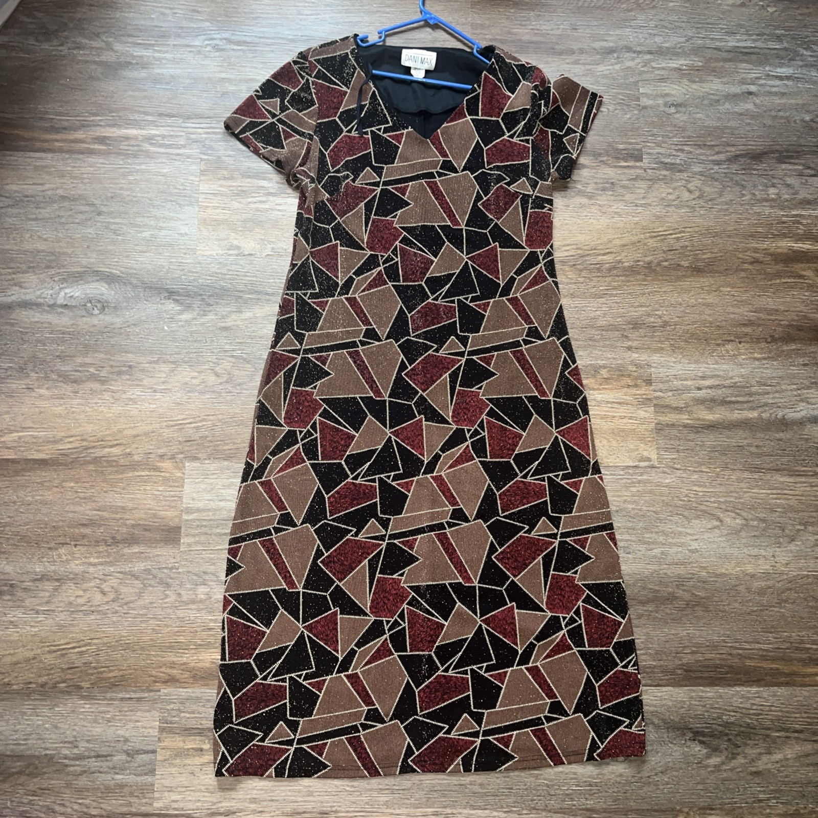 VTG 80s/90s Dani Max Unique Geometric Pattern Maxi Dress Sz 16. 1-2in Stretch