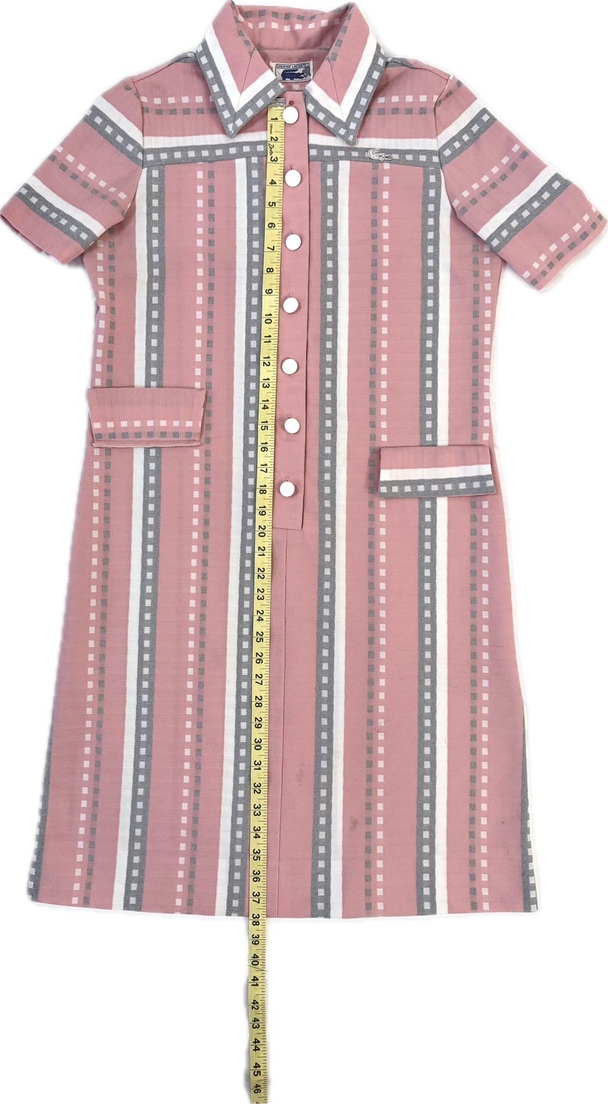 1970’s Mod Chemise Lacoste x David Crystal Midi Tennis Shirtdress w/blue logo.