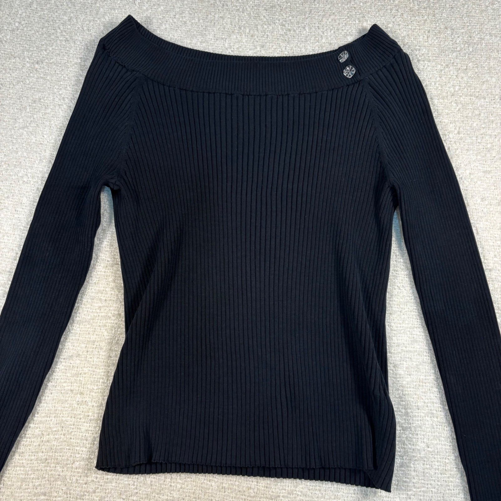 vintage silk josephine chaus black knit sweater offshoulder silver coquette chic