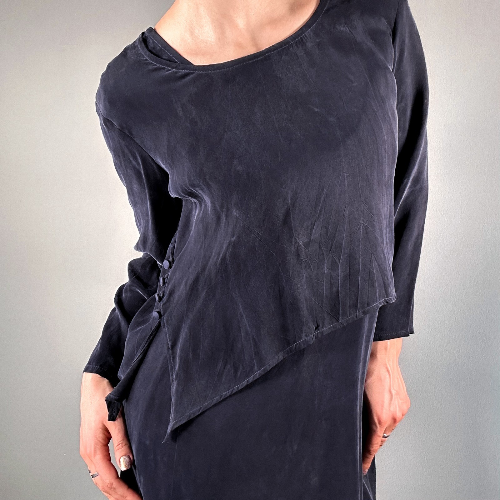 Vintage Rabbit Design Brushed Rayon Blue Dress with Over Top Size 4