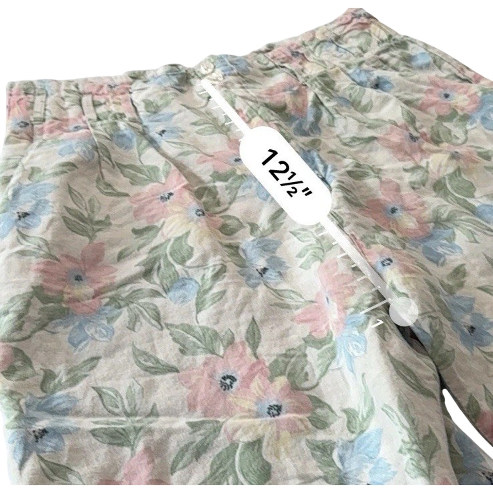 Vintage 90s Pastel Floral Linen Pants TARAZZIA Size Large Cottage Coastal Boho