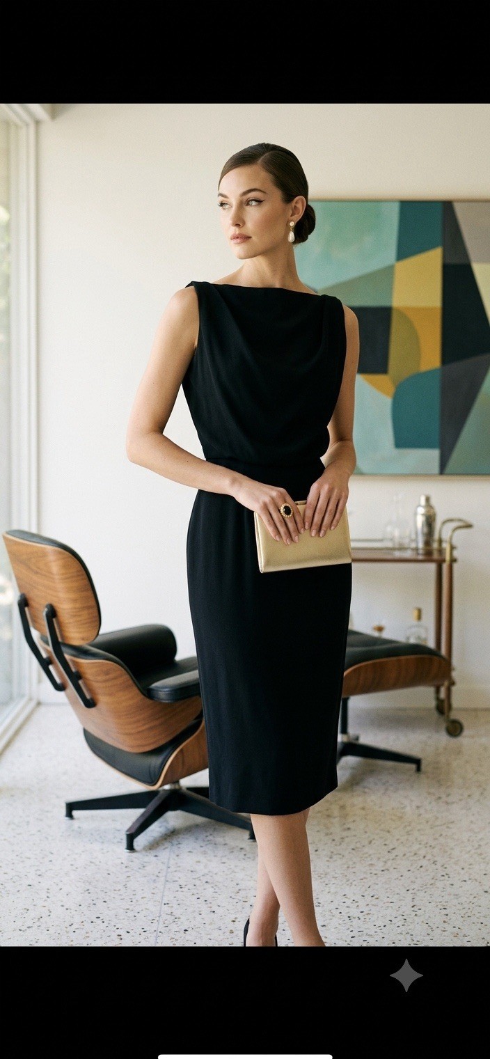 Vintage 1950s-60s Lilli Diamond Black Crepe Cocktail Dress Sz 4 Old Hollywood