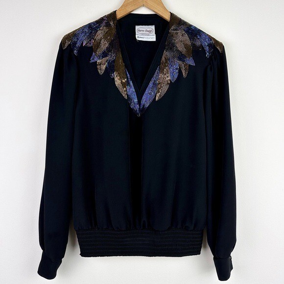Three Flaggs 80’s Vintage Beaded Collar Blouse