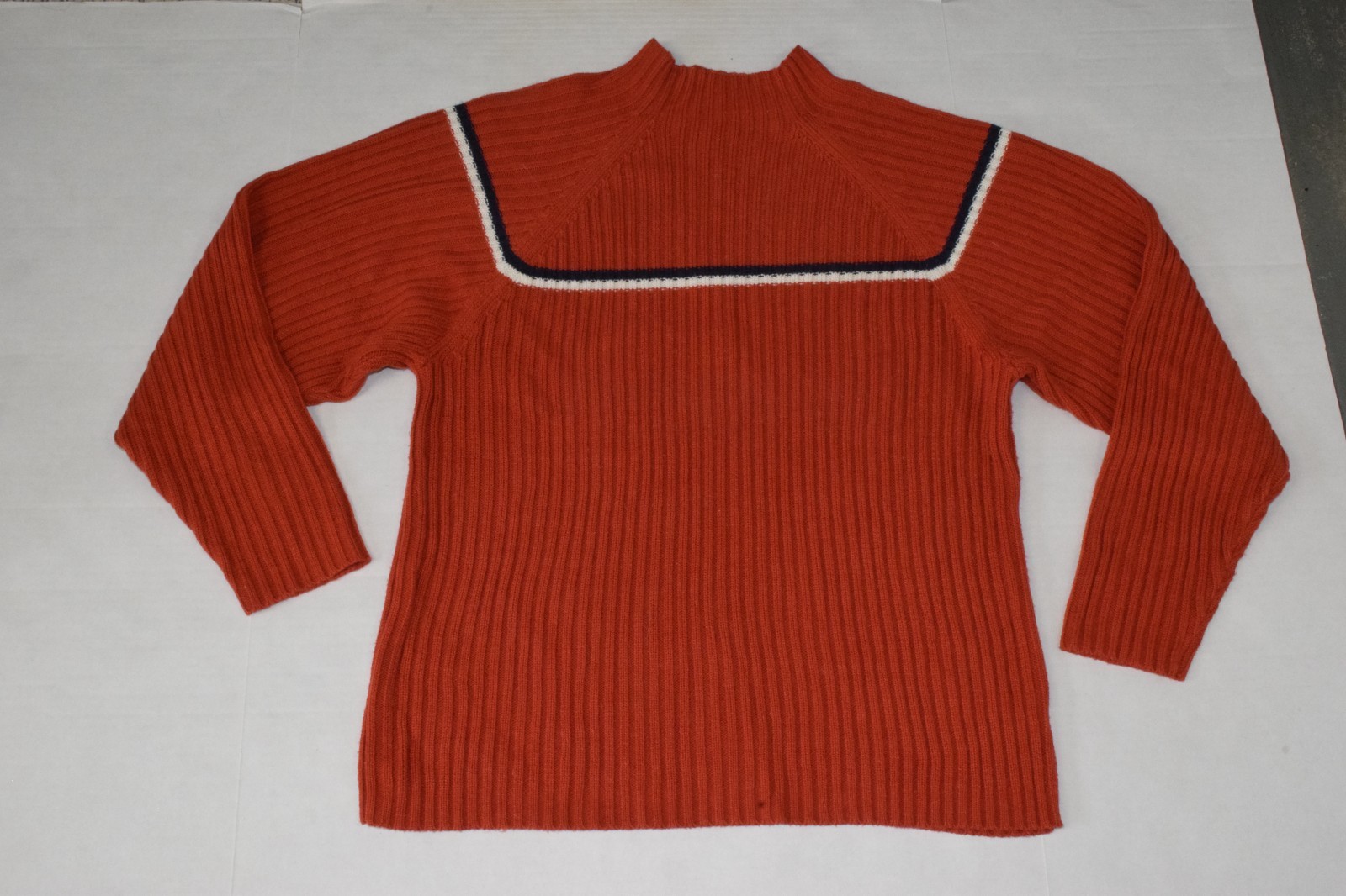 Vintage Raglan Sweater Size S/M 80s Ribbed Burnt Orange Acrylic Shoulder Stripe