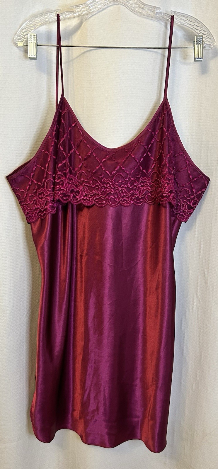 VTG Burgundy Liquid Satin Chemise Babydoll Nightgown 2X Curvy Sexy Coquette