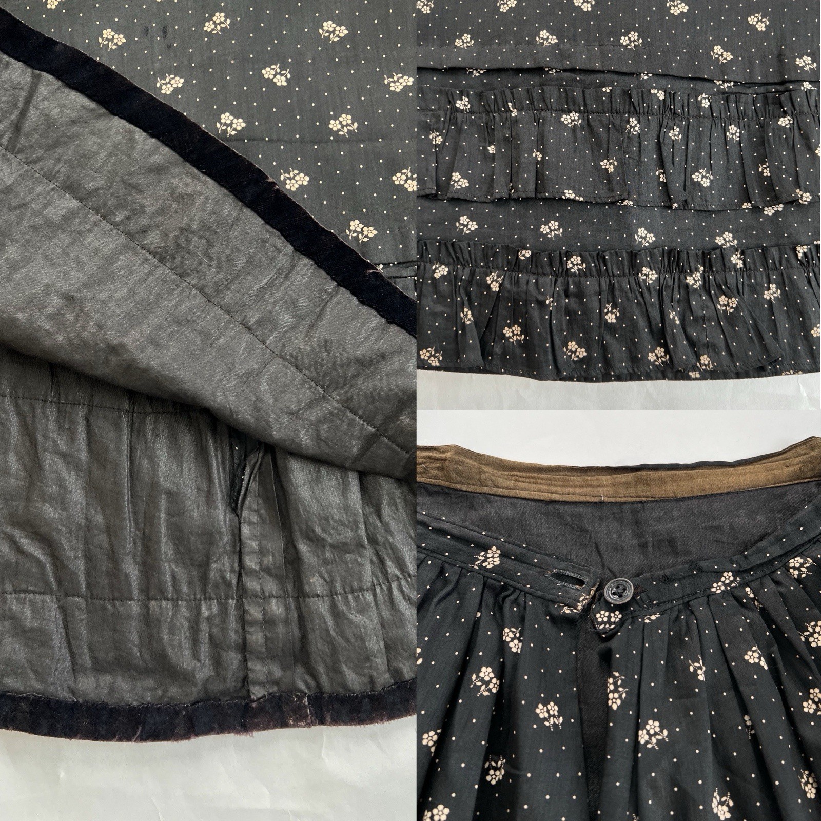 Antique Victorian 1890s 1900s Black Floral Calico Dress Set Prairie M 29 30 W