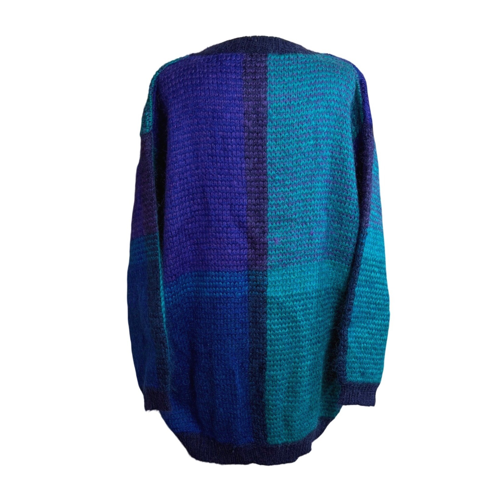 Mohair Blend Sweater Women Medium Blue Purple Colorblock Retro Vtg Paul Harris