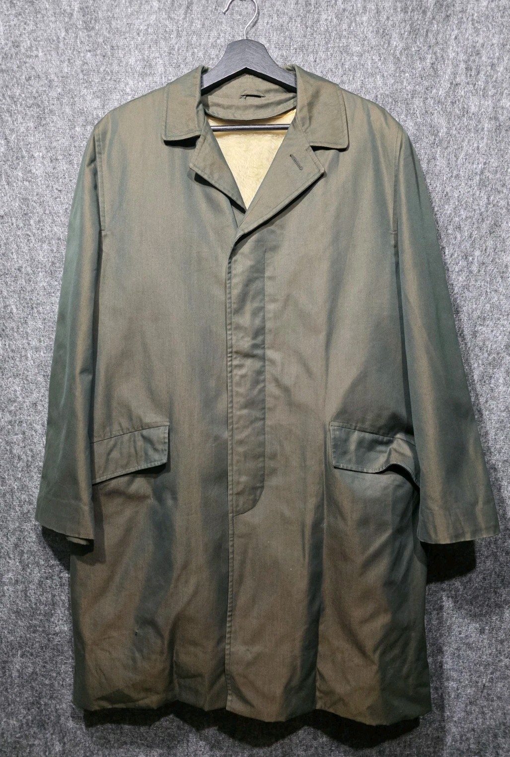 Vintage 1950s 1960s iridescent trench rain coat lined Forest Green Fur