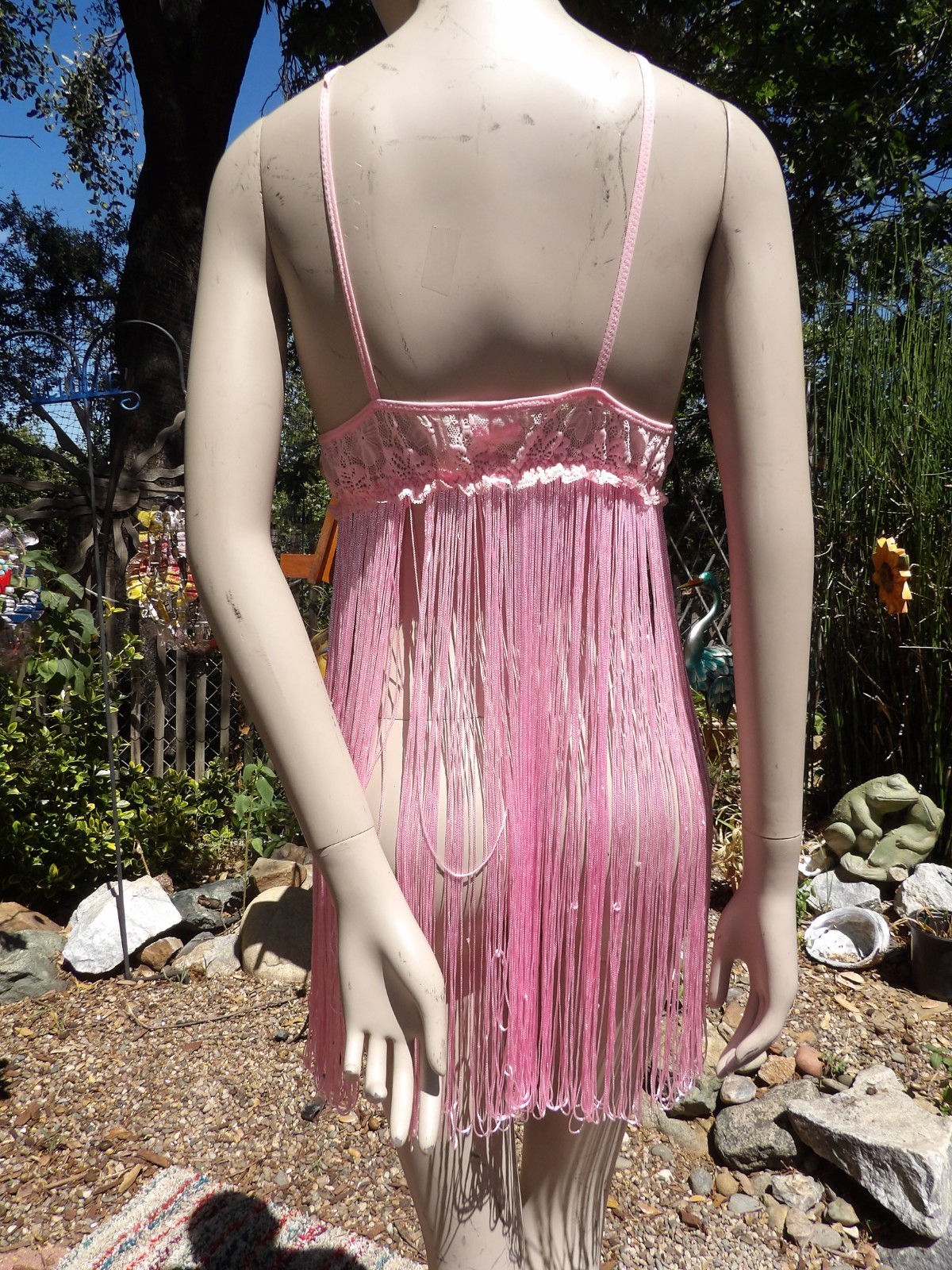 VTG SHIRLEY OF HOLLYWOOD PINK FRINGE & LACE BABY DOLL NIGHTY M