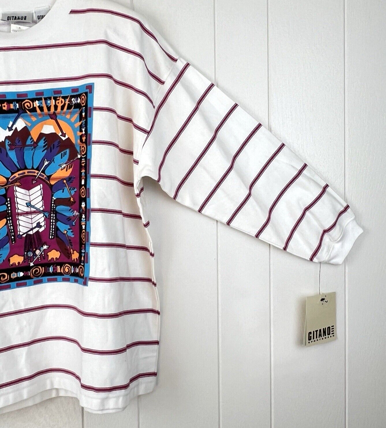 Vintage Gitano Womens Large Western Native Striped Pullover Top Shoulder Pads