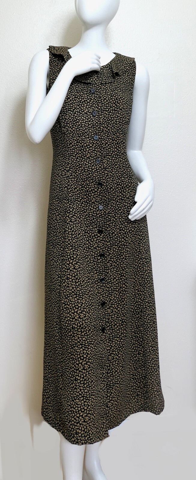 Vintage Retro Julian Taylor Sleeveless Flutter Collar Tailored Midi Shirt Dress