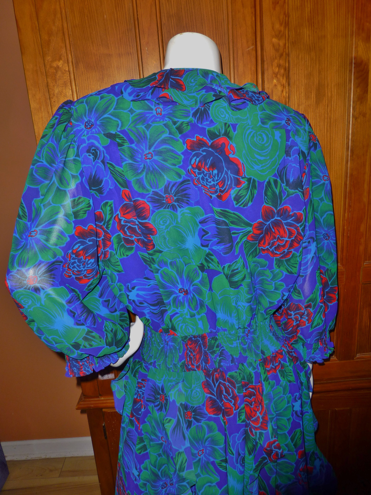 Vtg 80s Floral Georgette Freis Style Sequins Ruffles Boho Hippie GIPSY DRESS XL