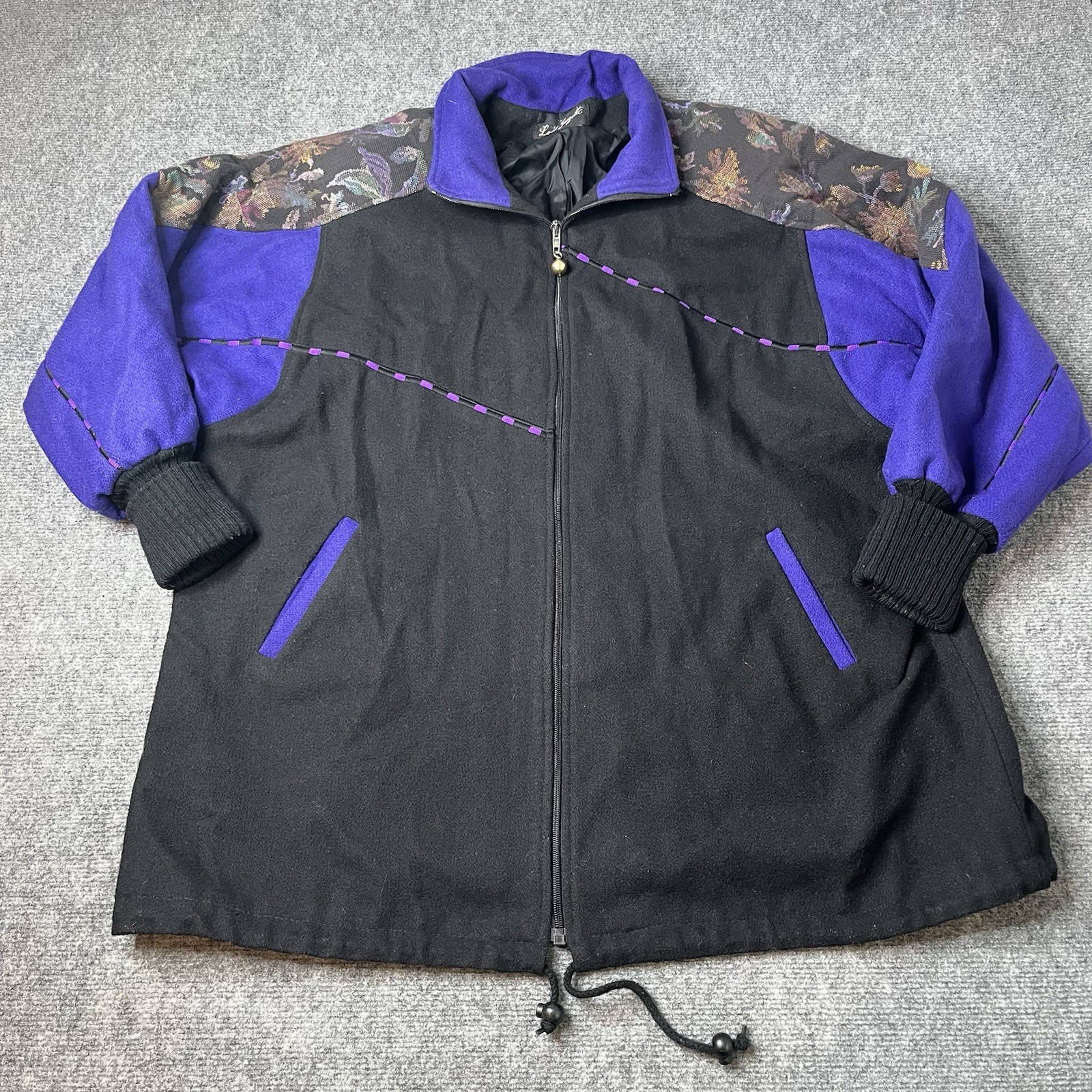 Vtg 1980s Lady Suzette Wool Jacket Womens Xl Zip Up Bobo Floral 80s Coat