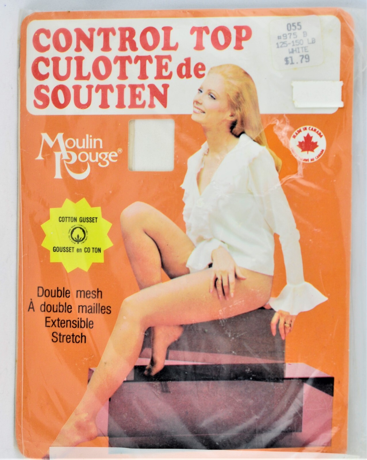 🌟Vintage Pantyhose w/MODEL Size B White Color Moulin Rouge Canada
