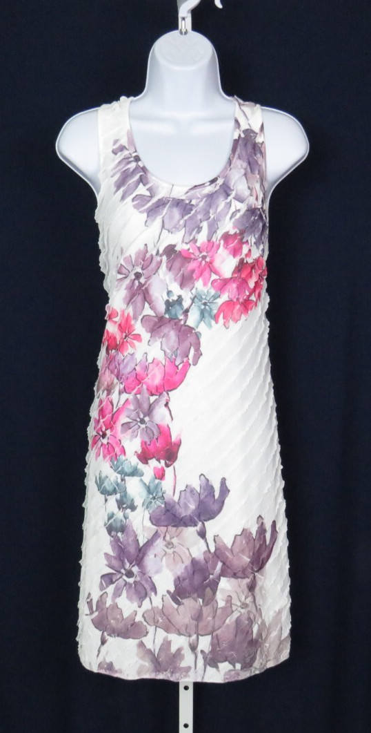 VTG 1980s 90s FLORAL DRESS CHRISTOPHER & BANKS SIZE SMALL RUFFLES POLY SPANDEX
