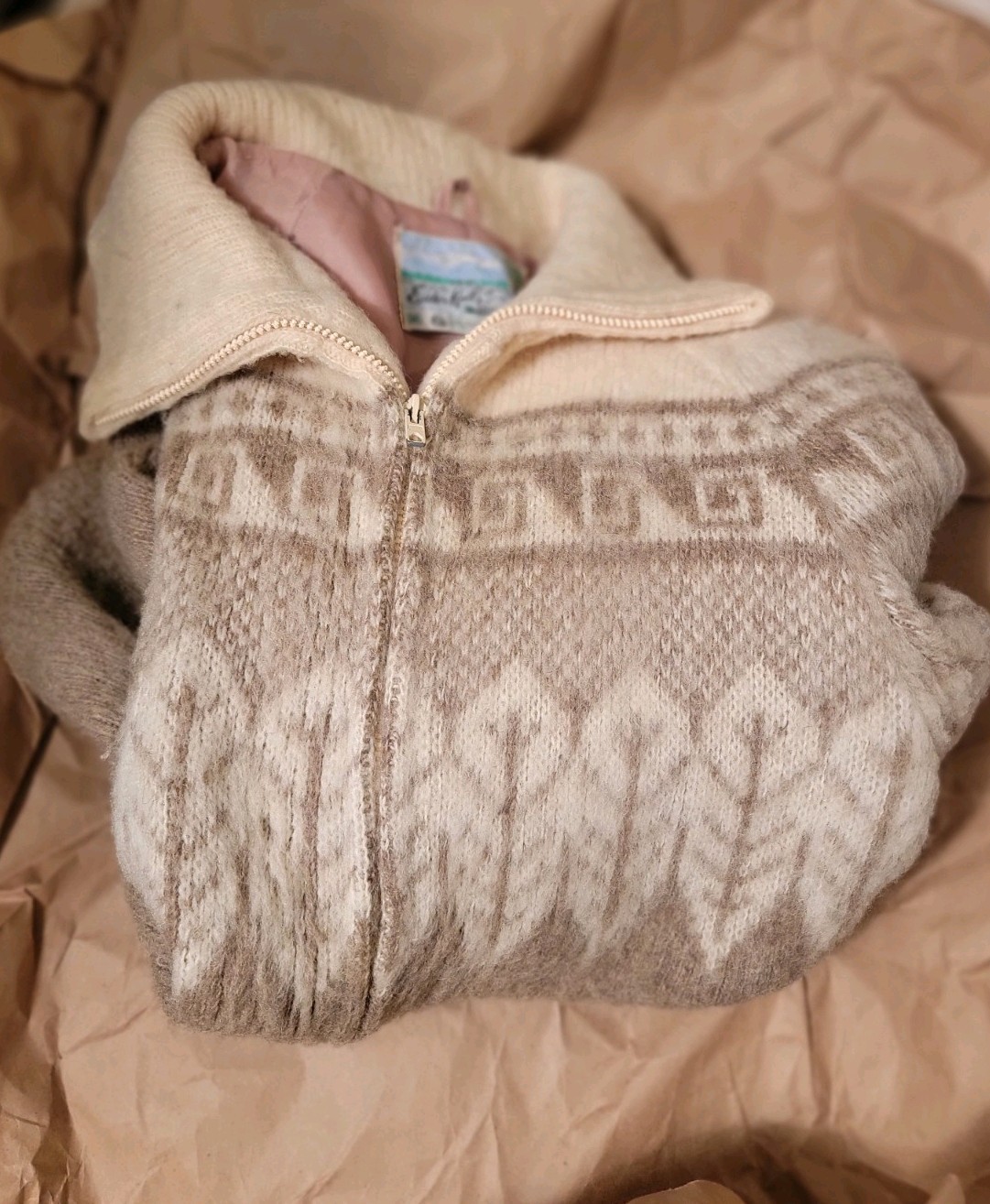 Vtg Eider Knit Icelandic Wool Full Zip Sweater Jacket Fair Isle Nordic 70s 80s L