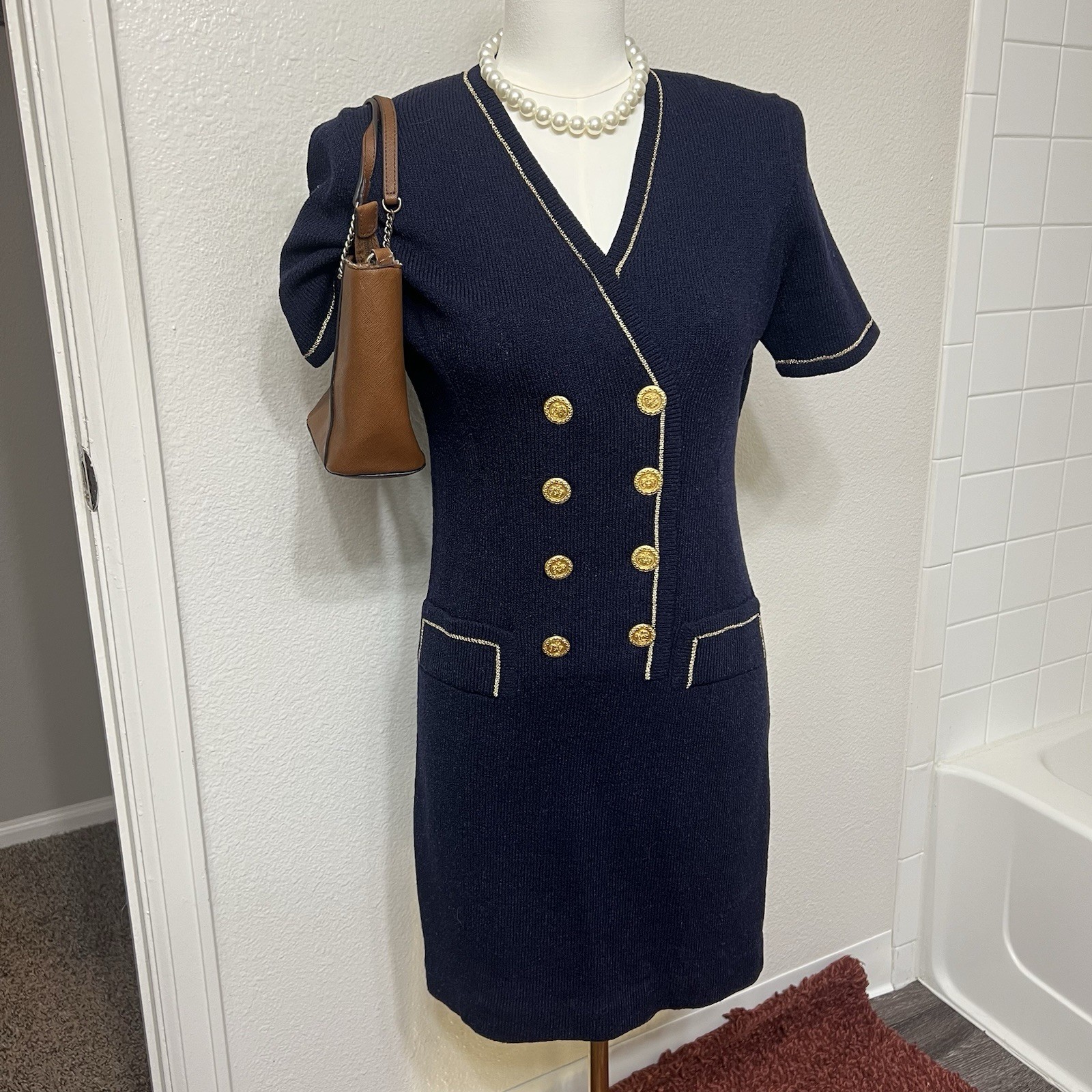 Don Sayres For Wellmore Navy Blue Gold Vintage Nautical Dress 4 Sailor Designer