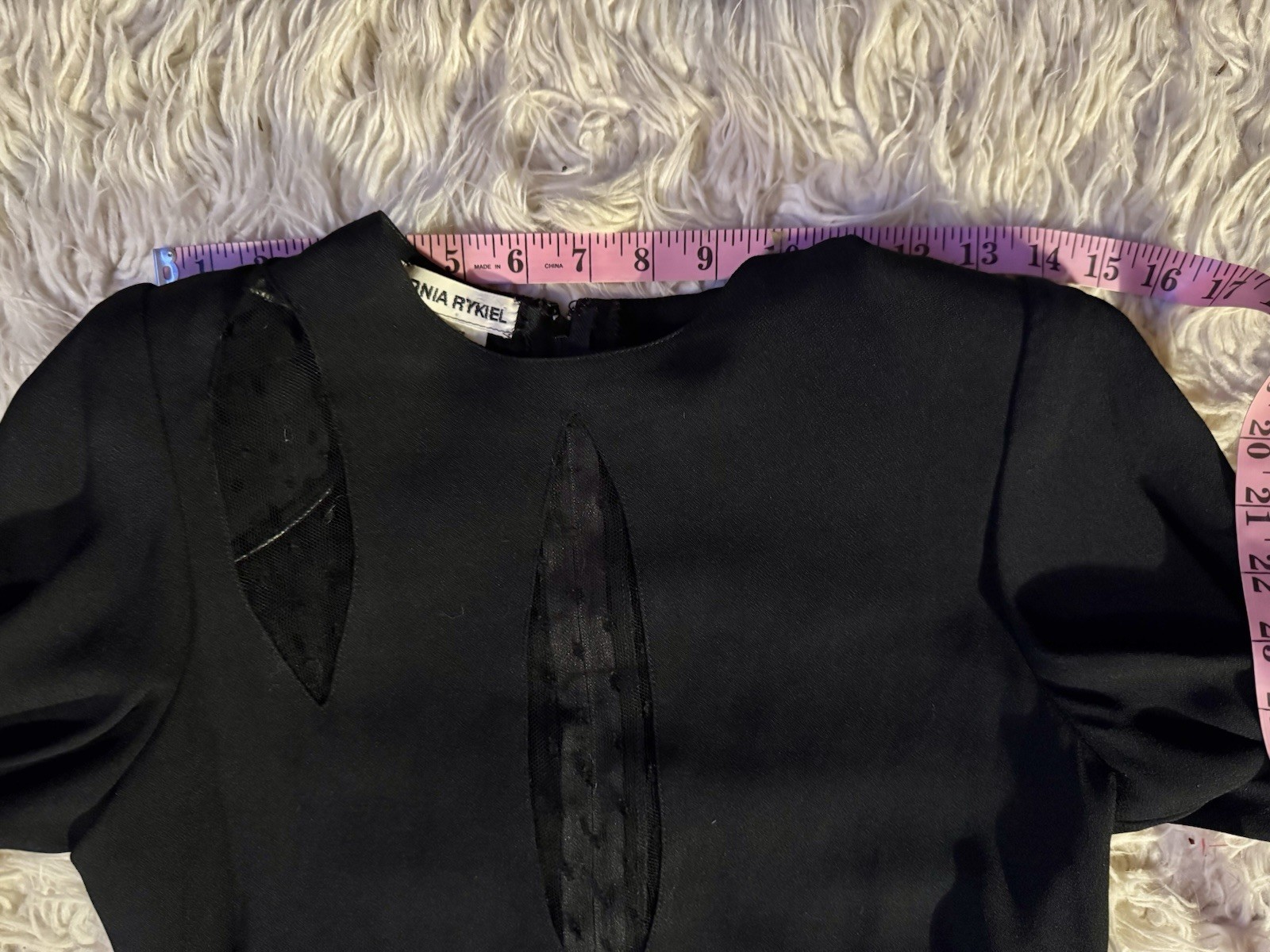 Sonia Rykiel France Black Peep Plunge Sexy Netting Rhinestones LS Blouse Top S